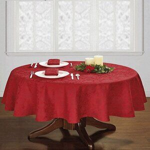 new Holiday Medley RED Damask Fabric 52x70 inch OVAL Tablecloth (Seats 4 to 6)